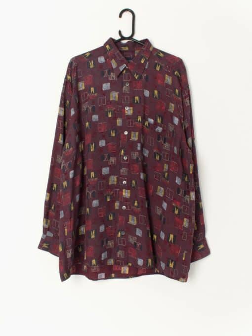 Vintage 80s Burgundy Shirt With Artistic Window Motifs Xl