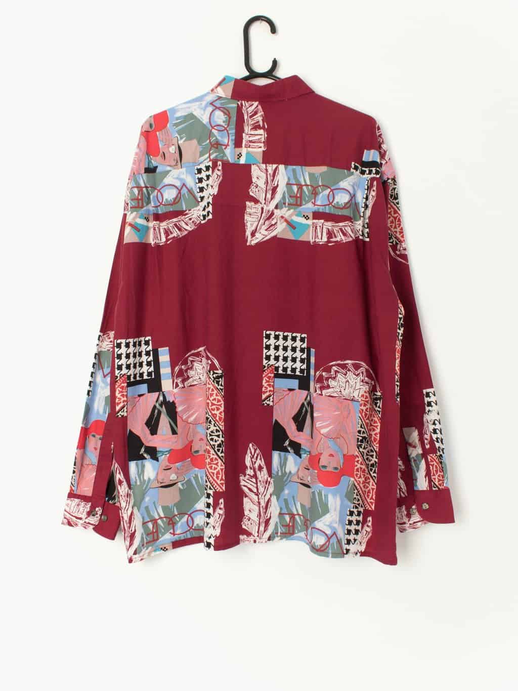 Vintage 80s Vogue Cover Print Shirt In Red With 1920s Fashionista Portrait Xl 2xl 3