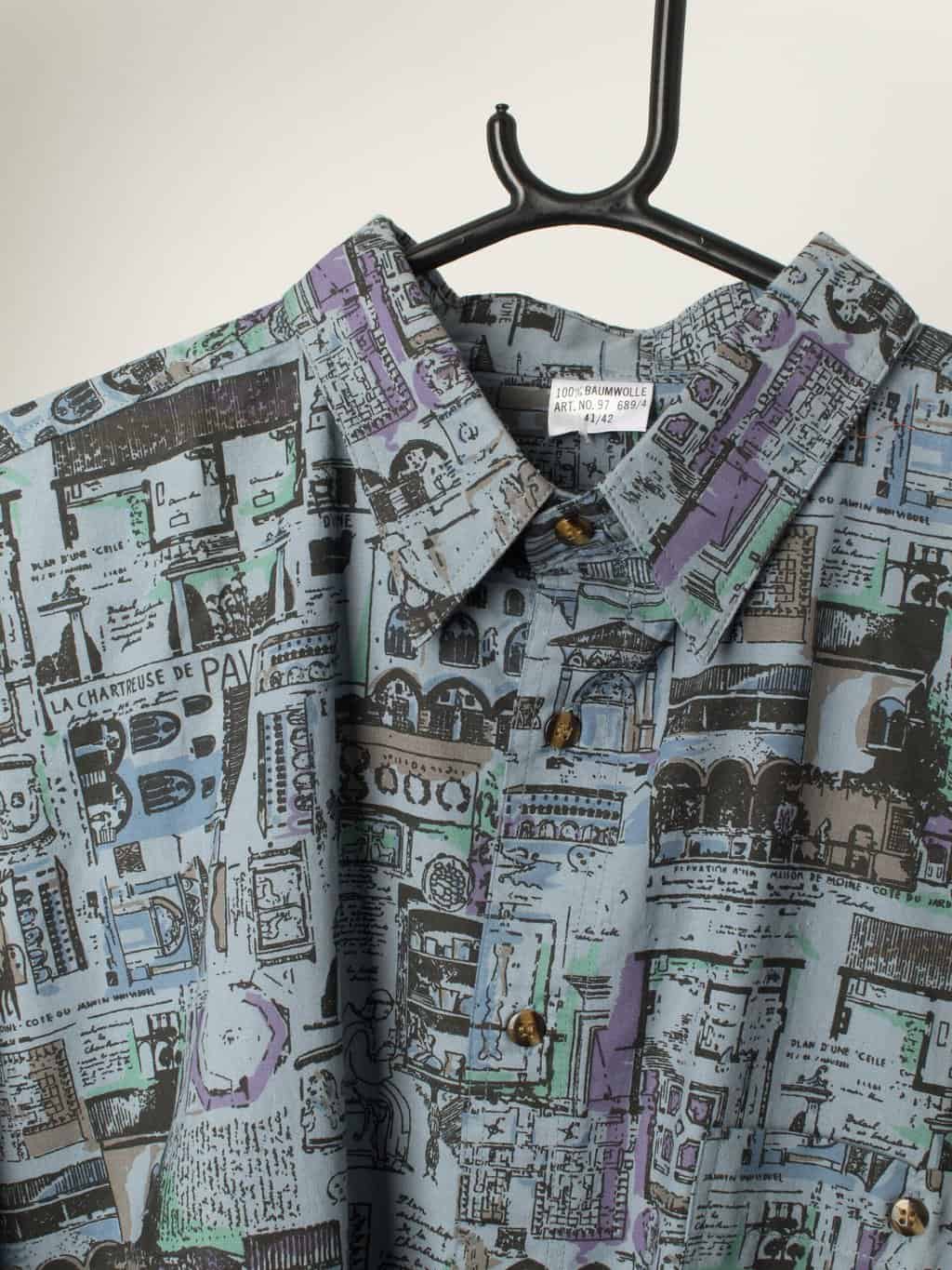 Vintage Blue Classical Architecture Shirt Deadstock With Tags Xl 2