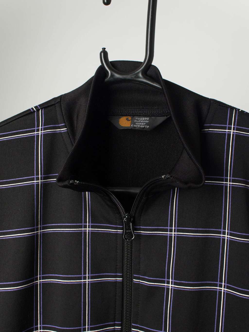 Vintage Carhartt Sports Jacket In Black With Purple And White Check Print Small 2