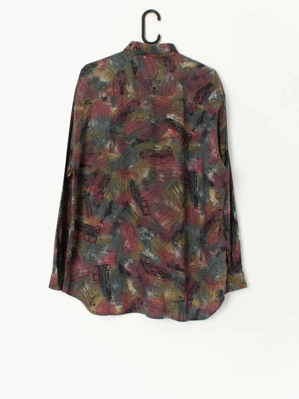 Vintage Crazy Shirt With Old Fashioned Print Including Liquor Labels Cars Croquet And Archery Medium Large 3