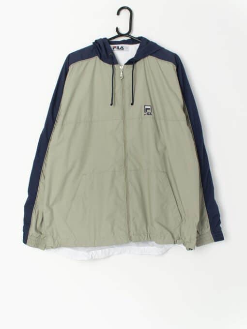 Vintage Fila Windbreaker Jacket In Beige Green Large Xl