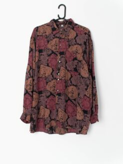 Vintage Funky Print Shirt With Rust Red And Orange Tones Xl