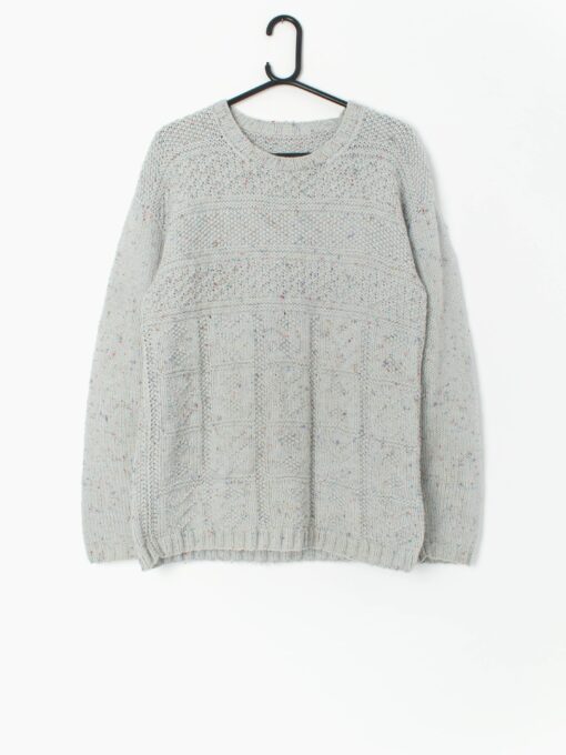 Vintage Hand Knitted Jumper With Marl Yarn In Grey Medium