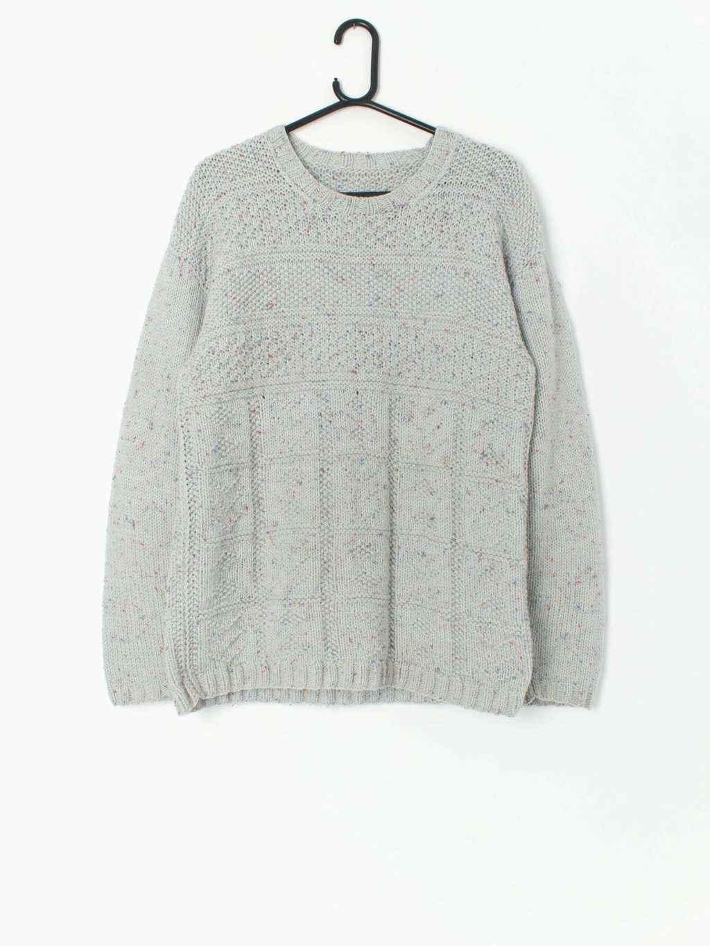 Vintage Hand Knitted Jumper With Marl Yarn In Grey Medium