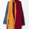 Vintage Handknitted Longline Cardigan Coat In Red Purple Yellow And Blue Colour Block Medium