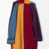 Vintage Handknitted Longline Cardigan Coat In Red Purple Yellow And Blue Colour Block Medium 2
