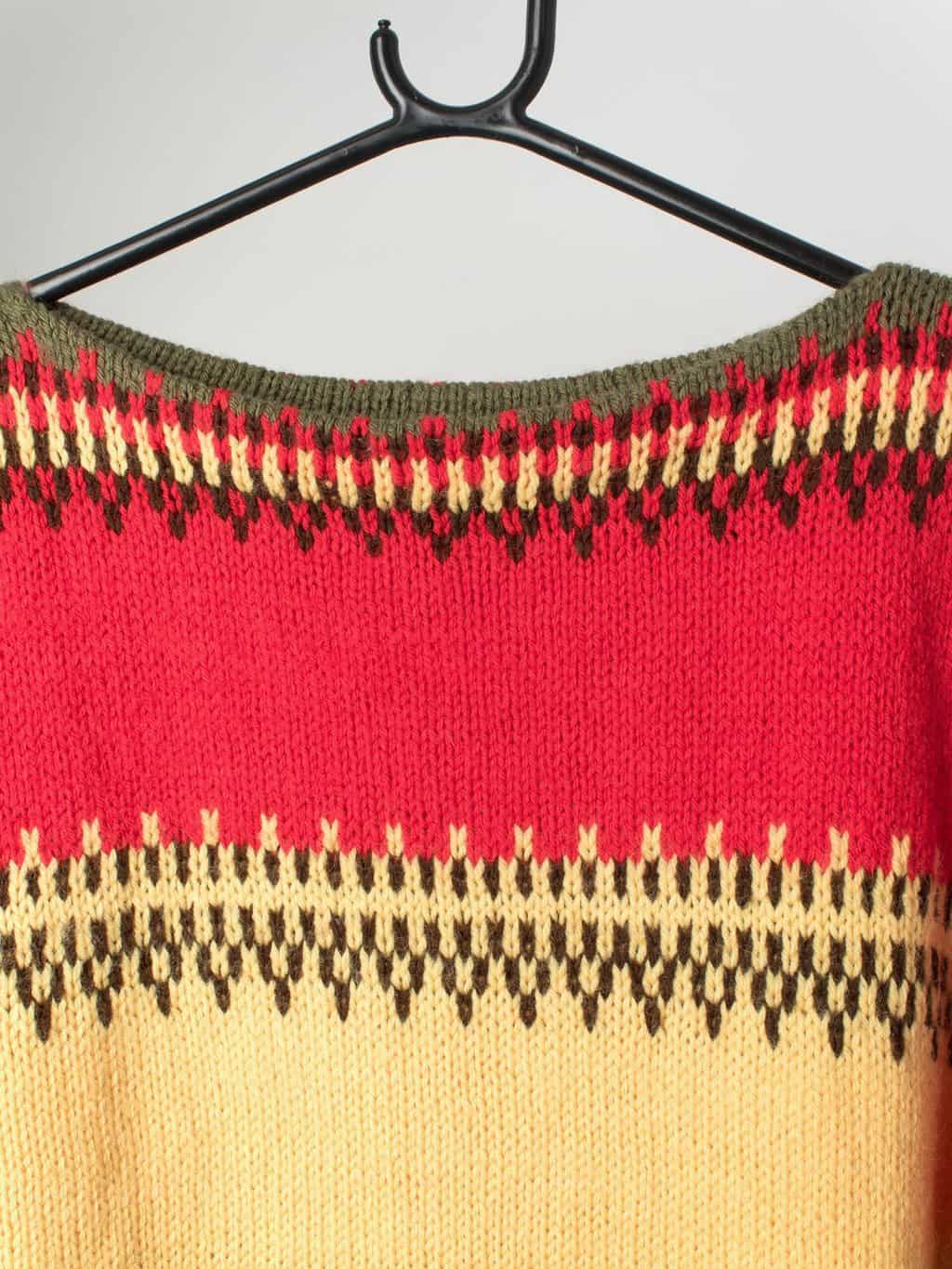 Vintage Knitted Jumper In Red Green Yellow And Brown Boatneck Christmas Vibes Medium 2