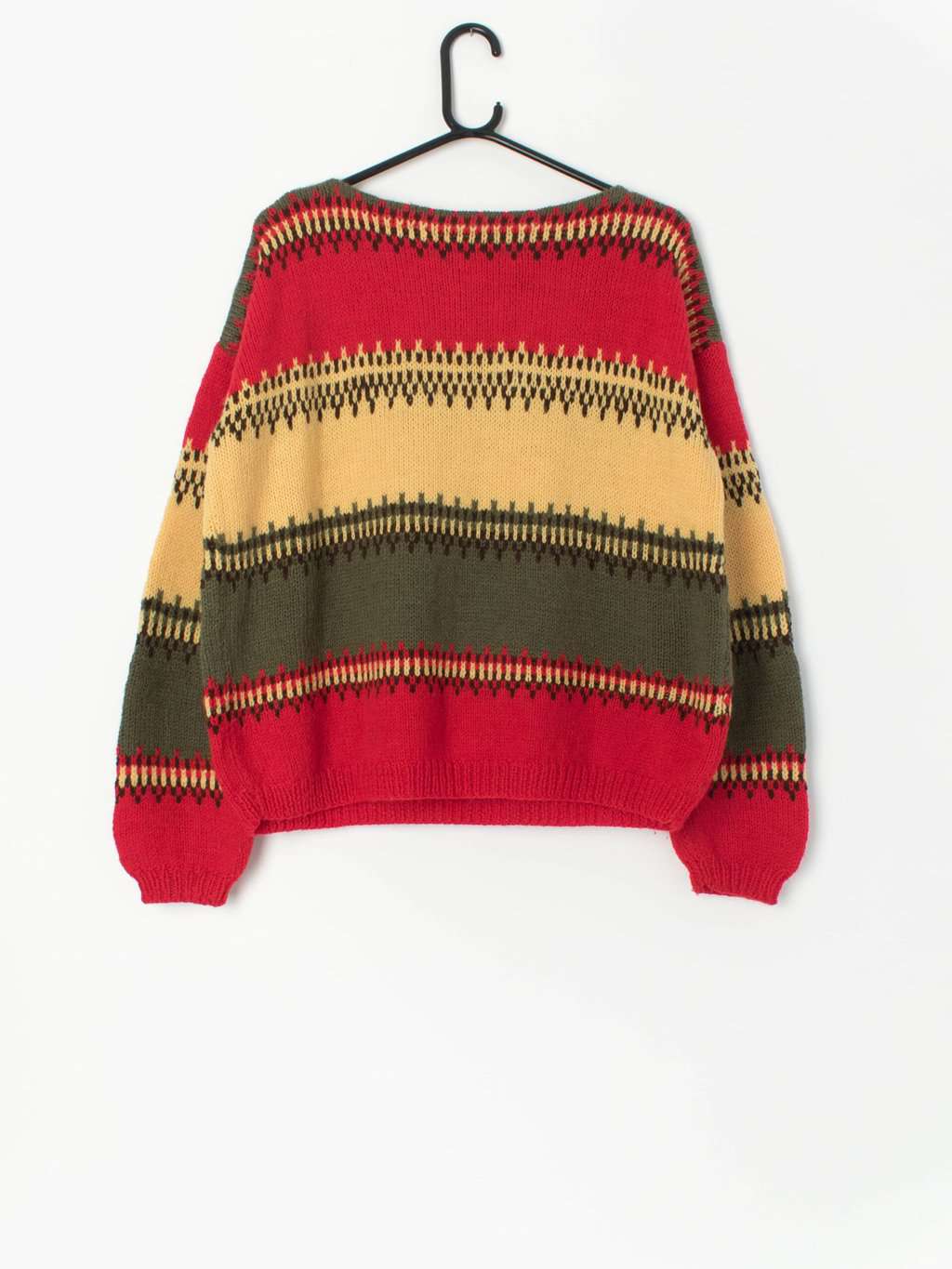 Vintage Knitted Jumper In Red Green Yellow And Brown Boatneck Christmas Vibes Medium 3