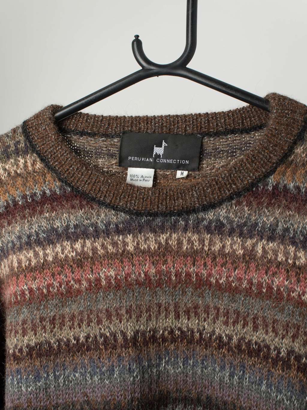 Vintage Peruvian Connection alpaca wool sweater, handknitted in a  multicolored stripe pattern - Medium