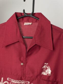Vintage Red Aloha Shirt With White Illustrated Beach Scene Large Xl 2