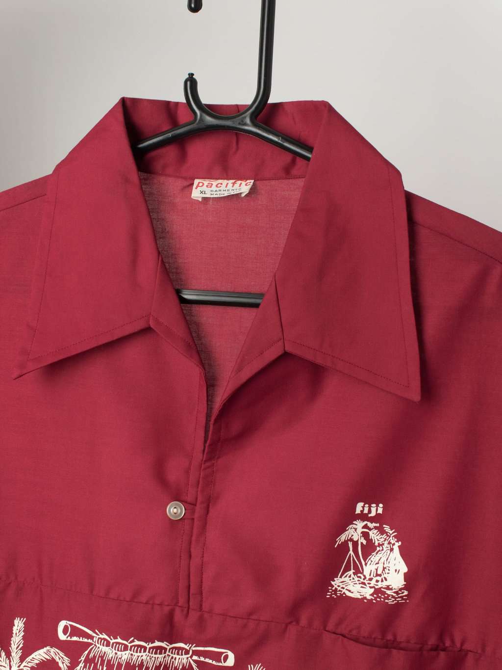 Vintage Red Aloha Shirt With White Illustrated Beach Scene Large Xl 2