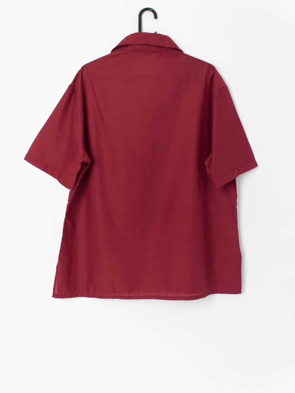 Vintage Red Aloha Shirt With White Illustrated Beach Scene Large Xl 3