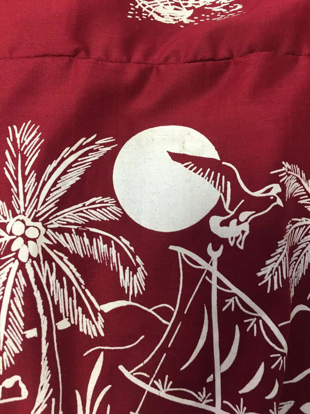 Vintage Red Aloha Shirt With White Illustrated Beach Scene Large Xl 4