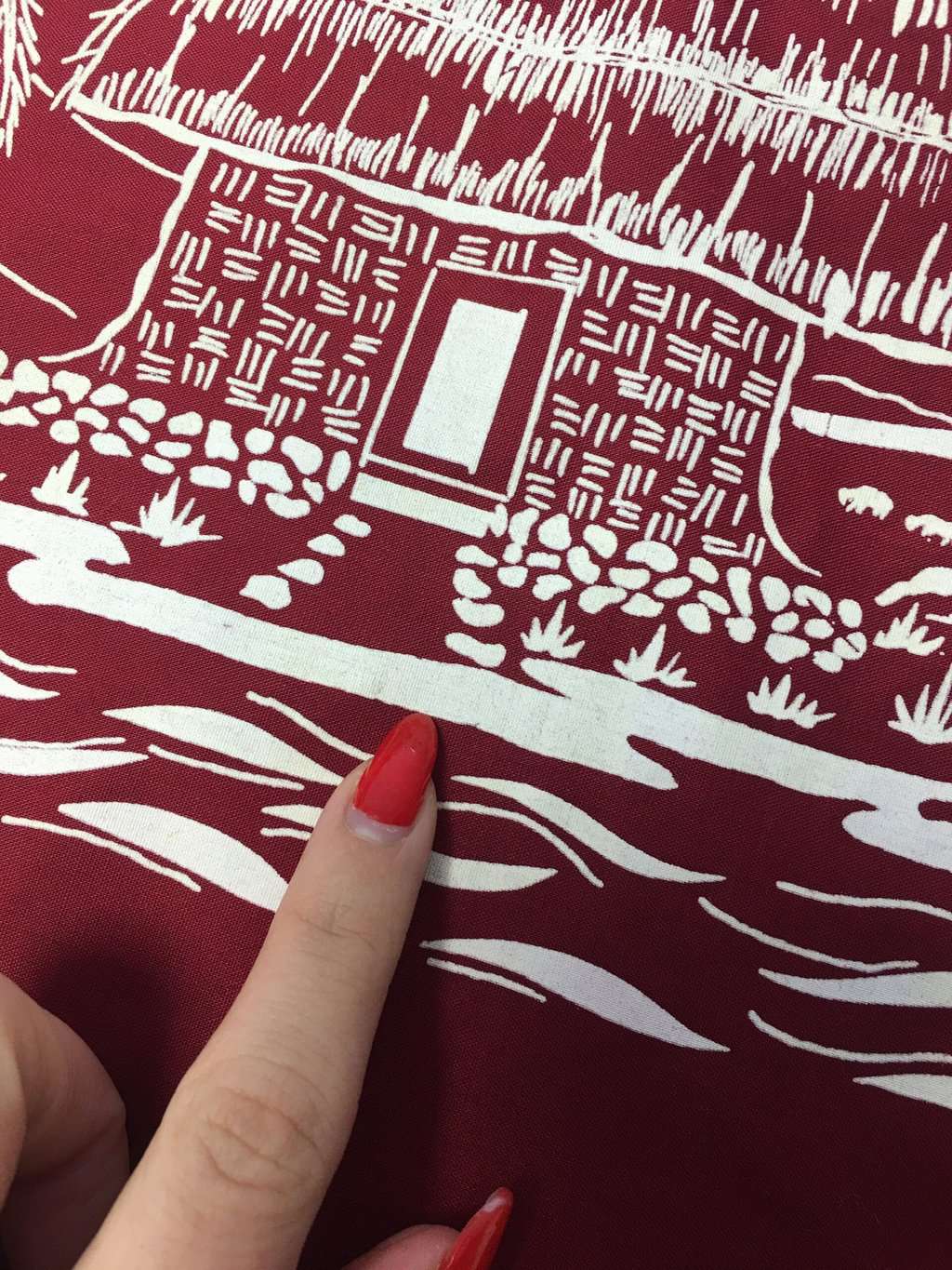 Vintage Red Aloha Shirt With White Illustrated Beach Scene Large Xl 5