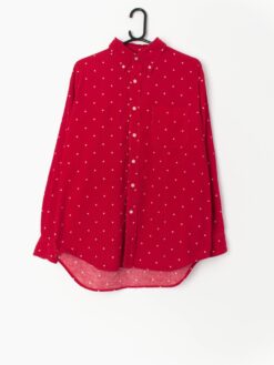 Vintage Red Cord Shirt With Star Design And One Chest Pocket Large