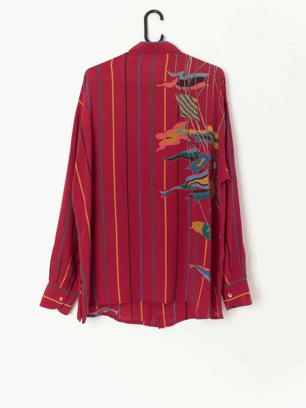 Vintage Red Shirt With Multicoloured Flags Stripes And Rope Design Large 3