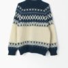 Vintage Runox Scandinavian Wool Jumper Chunky Knit Jumper In Blue And Cream Medium