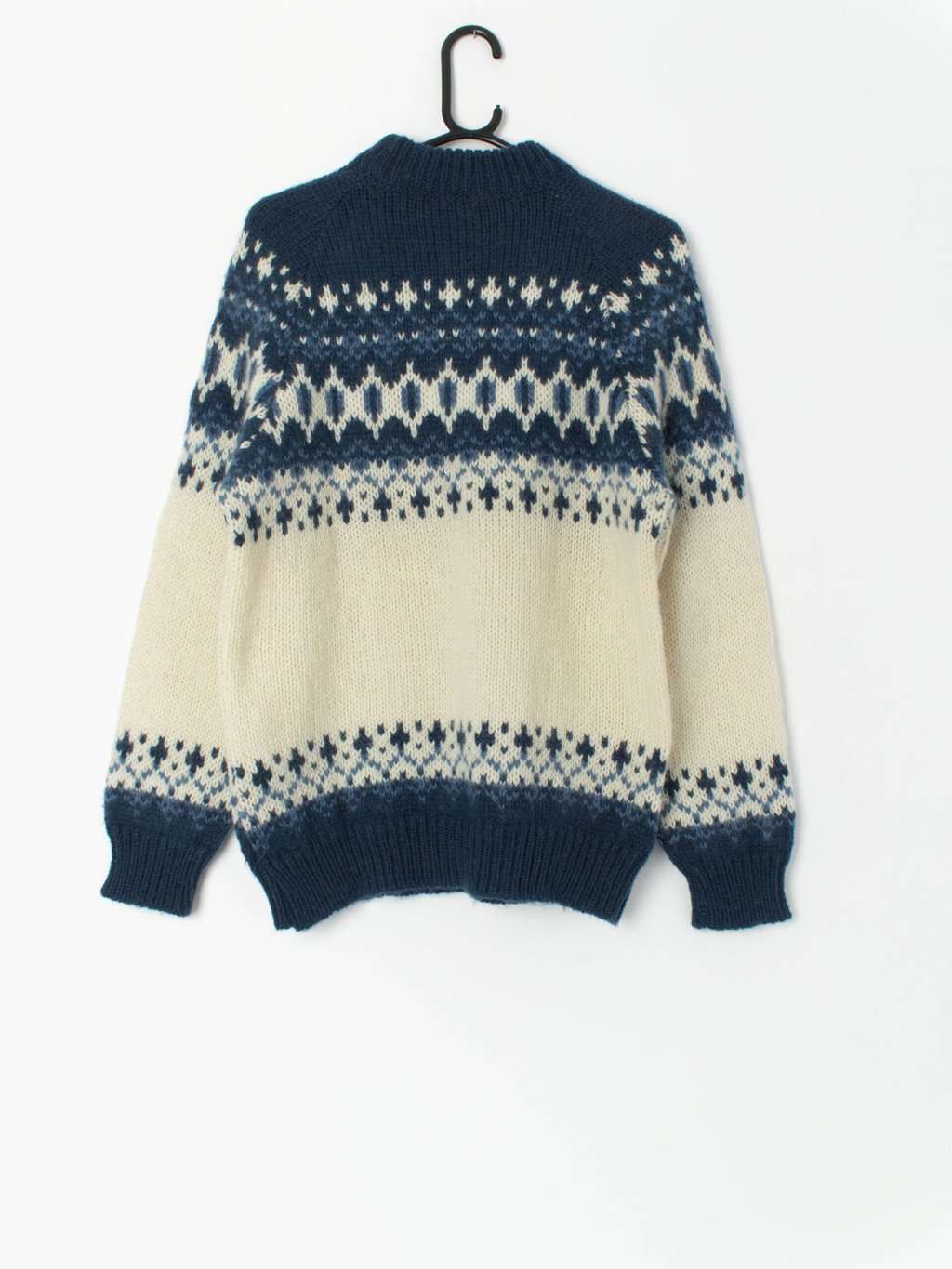 Vintage Runox Scandinavian Wool Jumper Chunky Knit Jumper In Blue And Cream Medium 3