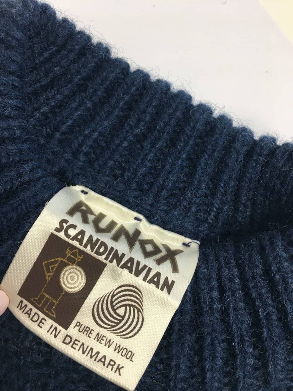 Vintage Runox Scandinavian Wool Jumper Chunky Knit Jumper In Blue And Cream Medium 4