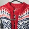 Vintage Scandi Cardigan Hand Knitted In Red Blue And White Nordic Style Cardigan Medium 2