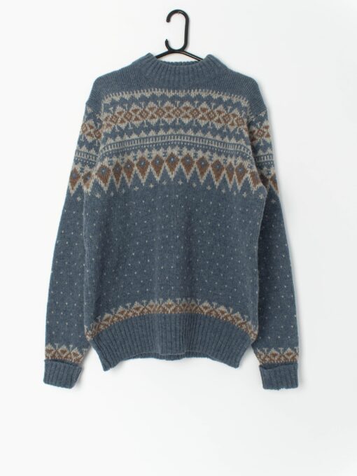 Vintage Scandinavian Chunky Knit Sweater In Blue And Brown Made In Denmark Large