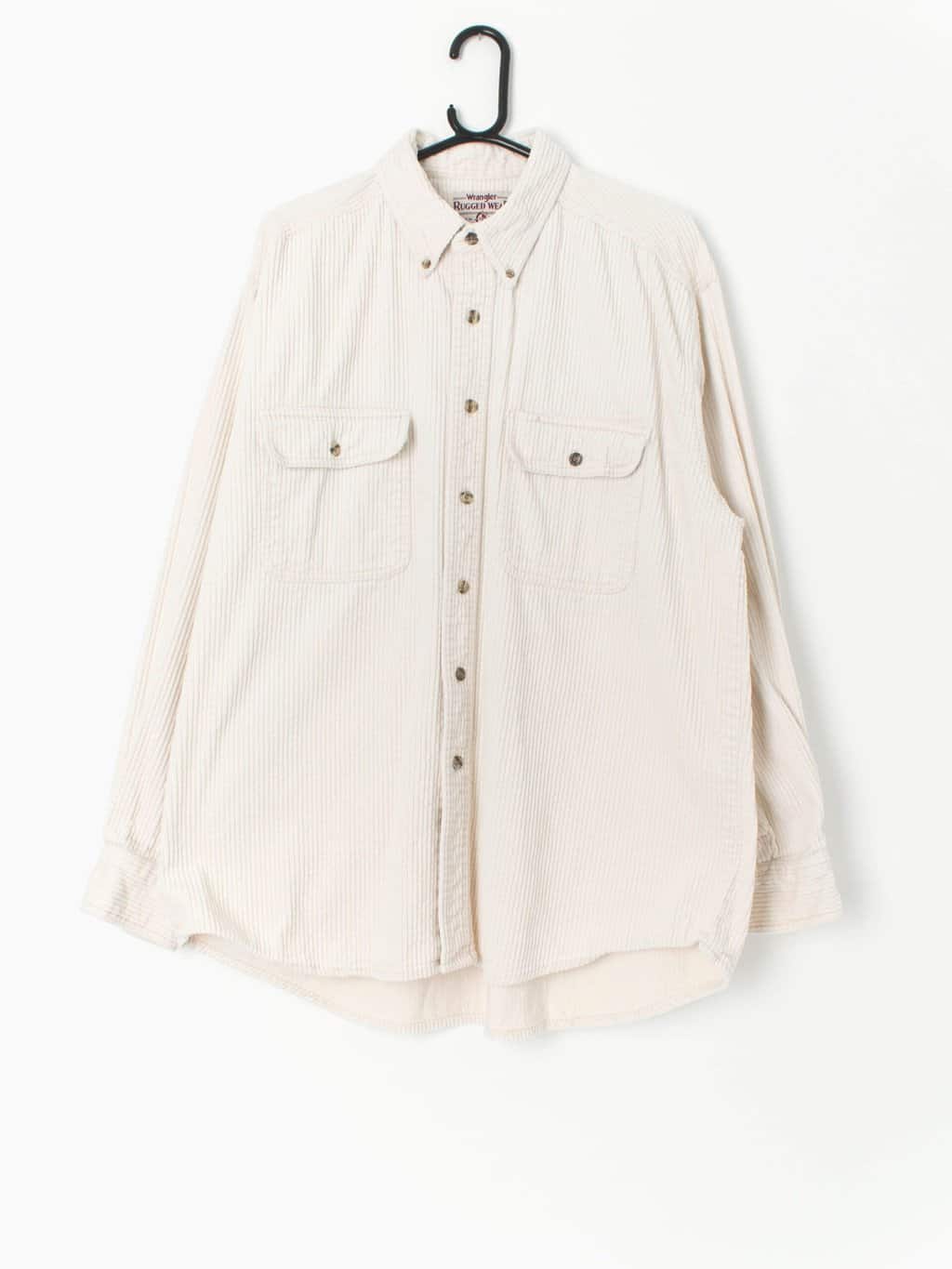Vintage Wrangler Rugged Wear Jumbo Cord Overshirt In White Cream Xl