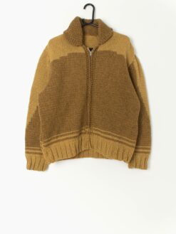 50s Vintage Zipped Sweater In Mustard Yellow Medium