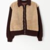 60s Sheepskin Jacket With Brown Knit Sleeves And Collar Medium Large