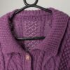 80s Berry Purple Handknitted Cardigan With Cable Knit Pattern Fancy Gold Buttons Small Medium 2