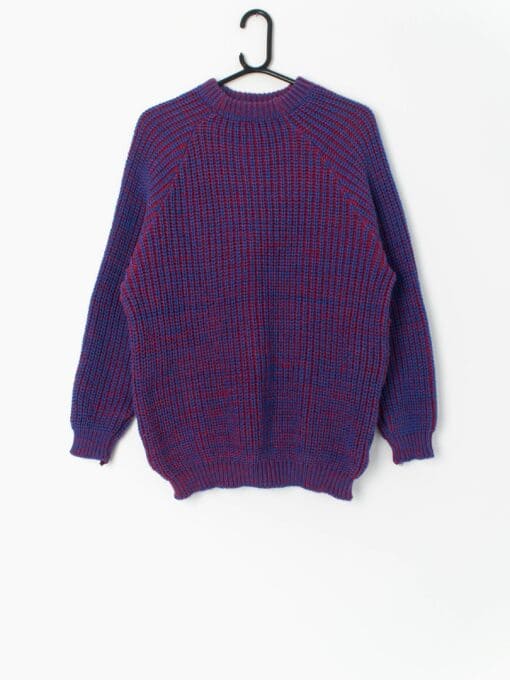 80s Blue And Red Knitted Sweater Made In Uk Small Medium