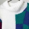 80s Oversized Hand Knitted Jumper In White Green And Plum Xl 2xl 2