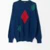 80s St Michael Lambswool Sweater In Bold Blue With Red Diamond Large
