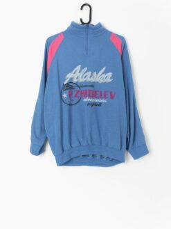 80s Vintage Blue And Pink Sweatshirt With Large Alaska Graphics Medium