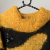 80s Vintage Bumble Bee Jumper With Roll Neck In Yellow And Black With Paisley Sequins Medium 2
