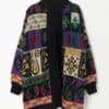 80s Vintage Mohair Cardigan Coat In Black With A Loud Abstract Paisley Design Large Xl