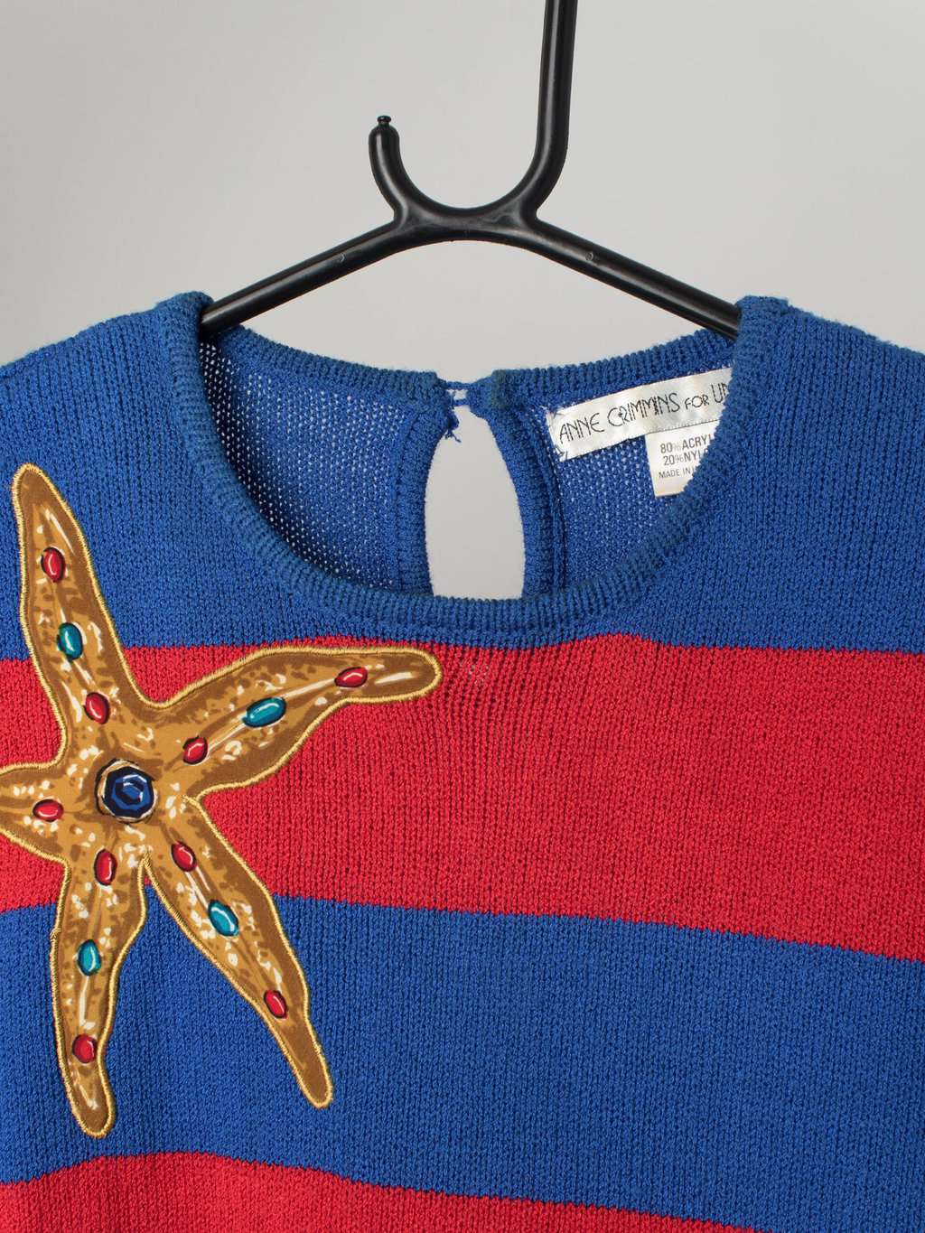 80s Vintage Umi Collections Knitted Top With Shells And Starfish Red And Blue By Anne Crimmins Medium 2