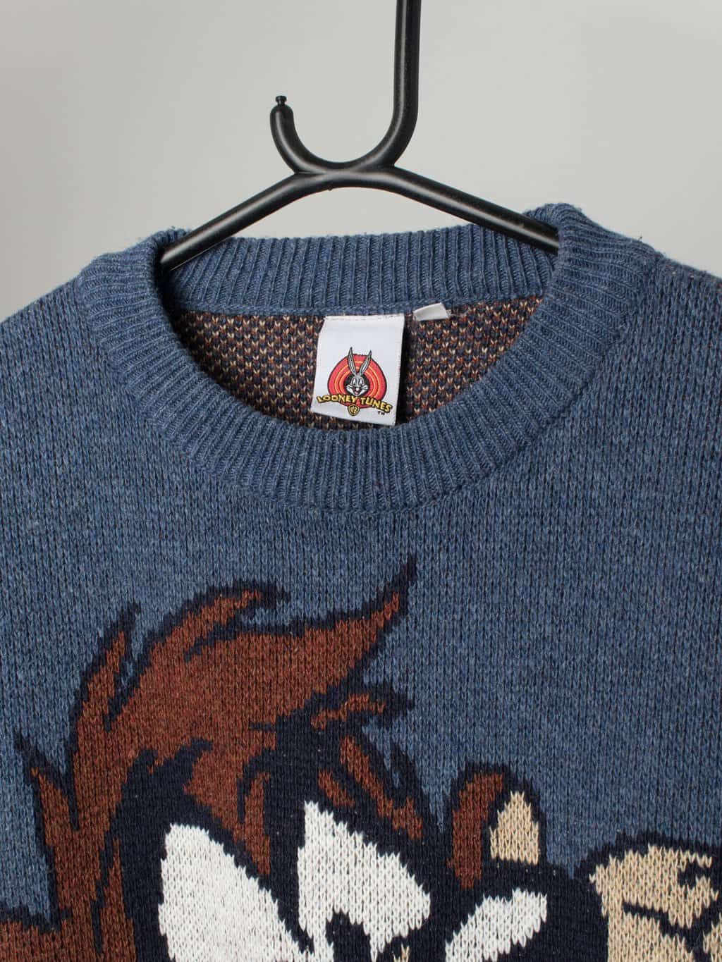 90s Looney Tunes Taz Ski Jumper In Blue Tones Medium 2