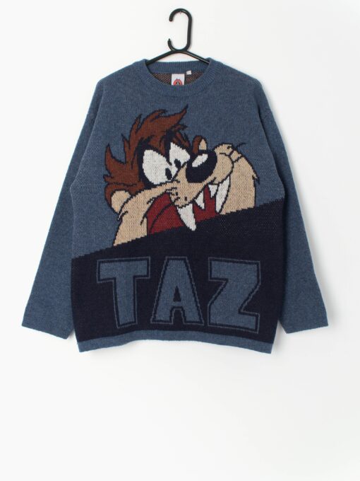 90s Looney Tunes Taz Ski Jumper In Blue Tones Medium