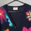 90s Short Sleeve Knit Cardigan In Navy Blue With Colourful Flower Design Medium 2