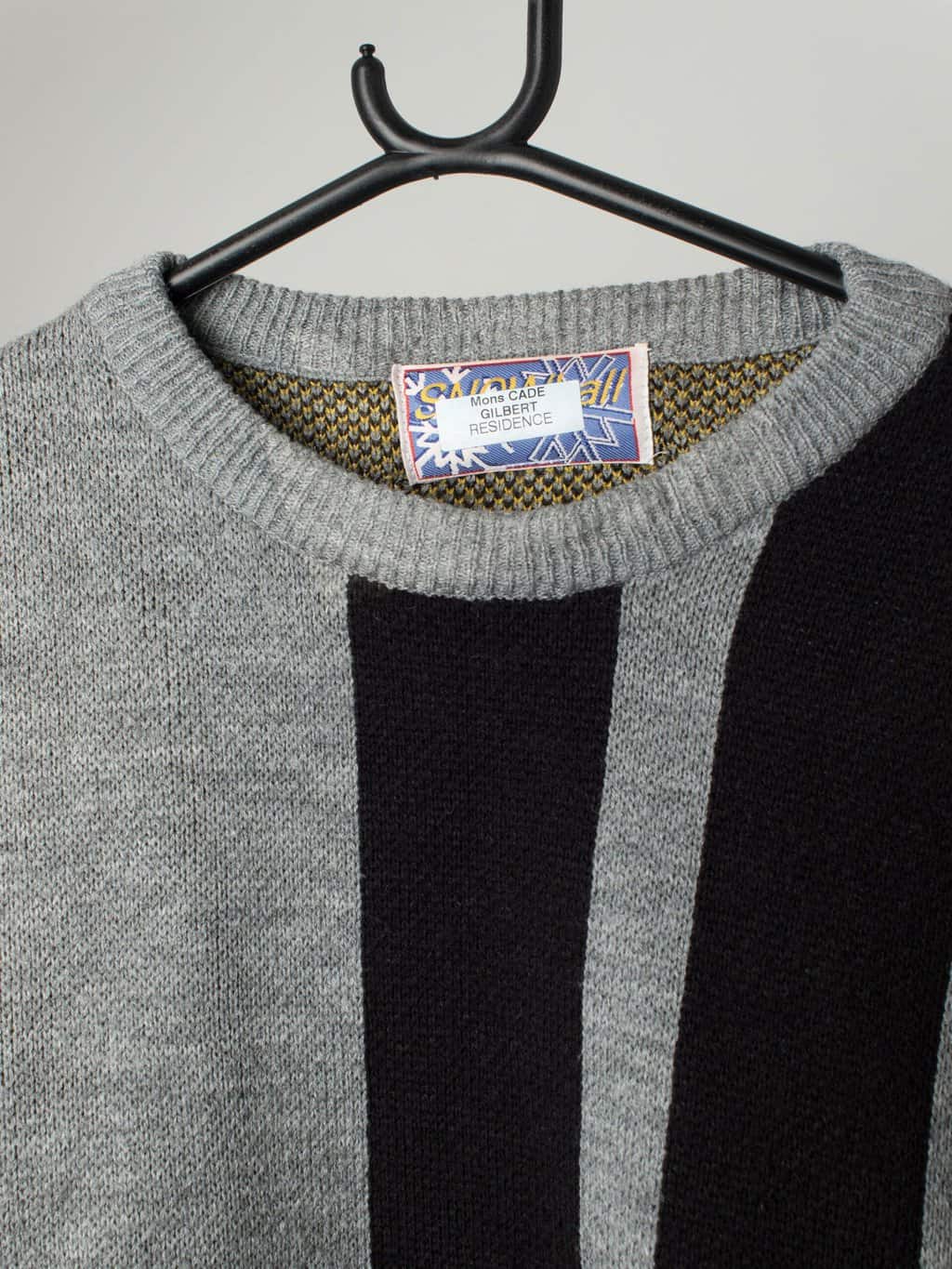 90s Ski Sweater Snowboard Jumper With De Stijl Design In Soft Grey Large 2
