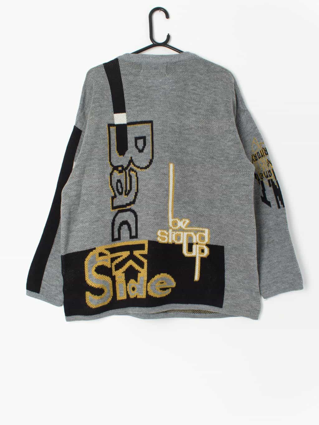 90s Ski Sweater Snowboard Jumper With De Stijl Design In Soft Grey Large 3