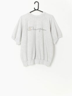 90s Vintage Champion Short Sleeve Sweatshirt In Soft Grey Made In Italy Medium Large