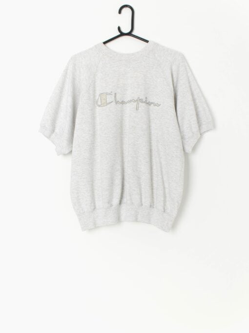 90s Vintage Champion Short Sleeve Sweatshirt In Soft Grey Made In Italy Medium Large