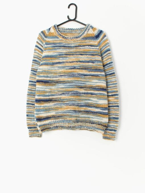 90s Vintage Handknitted Jumper With Multicoloured Stripes Medium