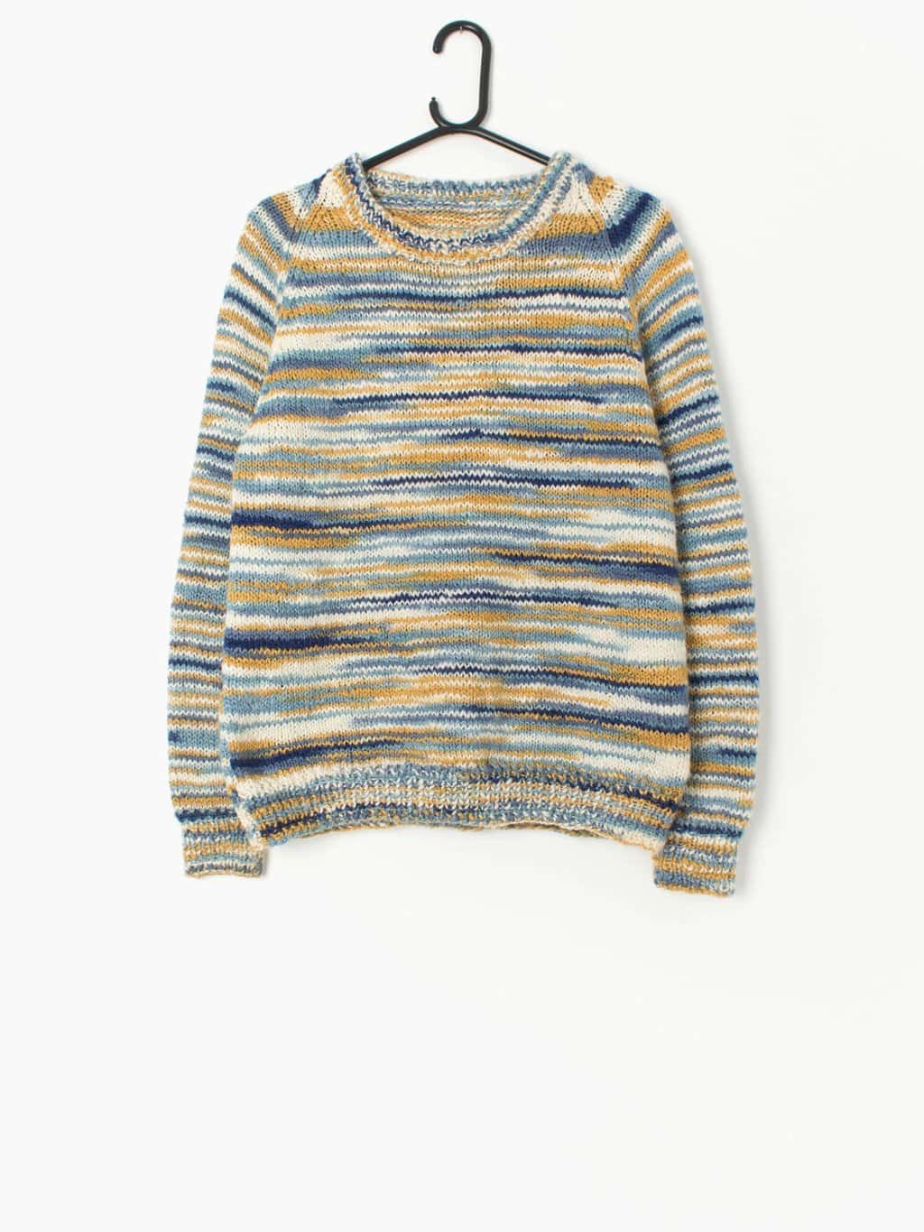 90s Vintage Handknitted Jumper With Multicoloured Stripes Medium