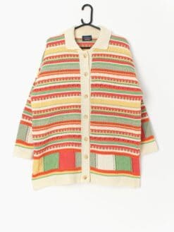90s Vintage The Sweater Shop Cardigan Multicoloured Pastel Colours Large Xl