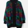 Bright Vintage Knitted Cardigan Coat With Abstract Design Large
