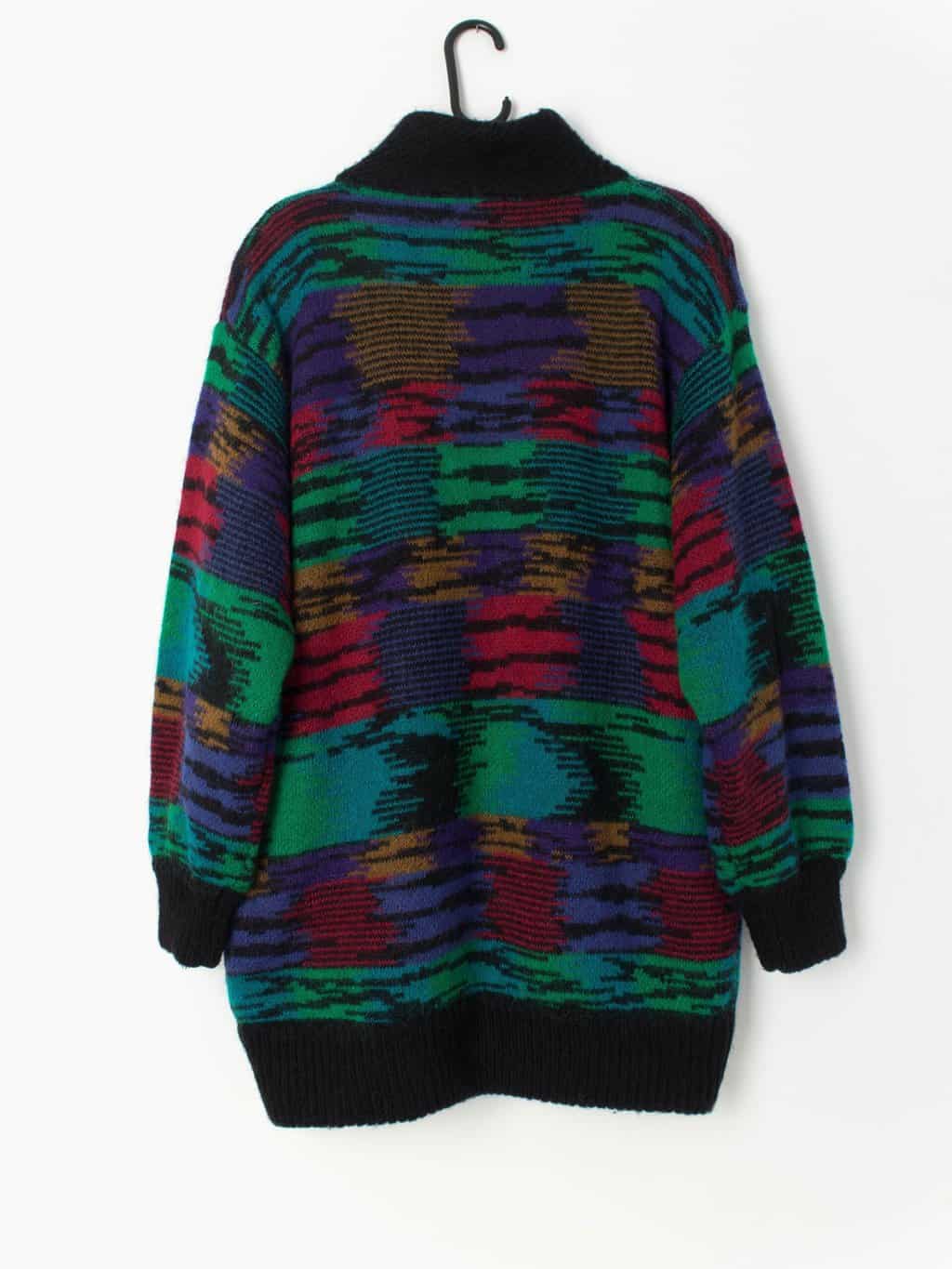 Bright Vintage Knitted Cardigan Coat With Abstract Design Large 3