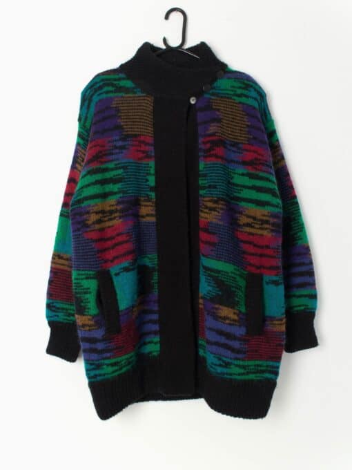 Bright Vintage Knitted Cardigan Coat With Abstract Design Large